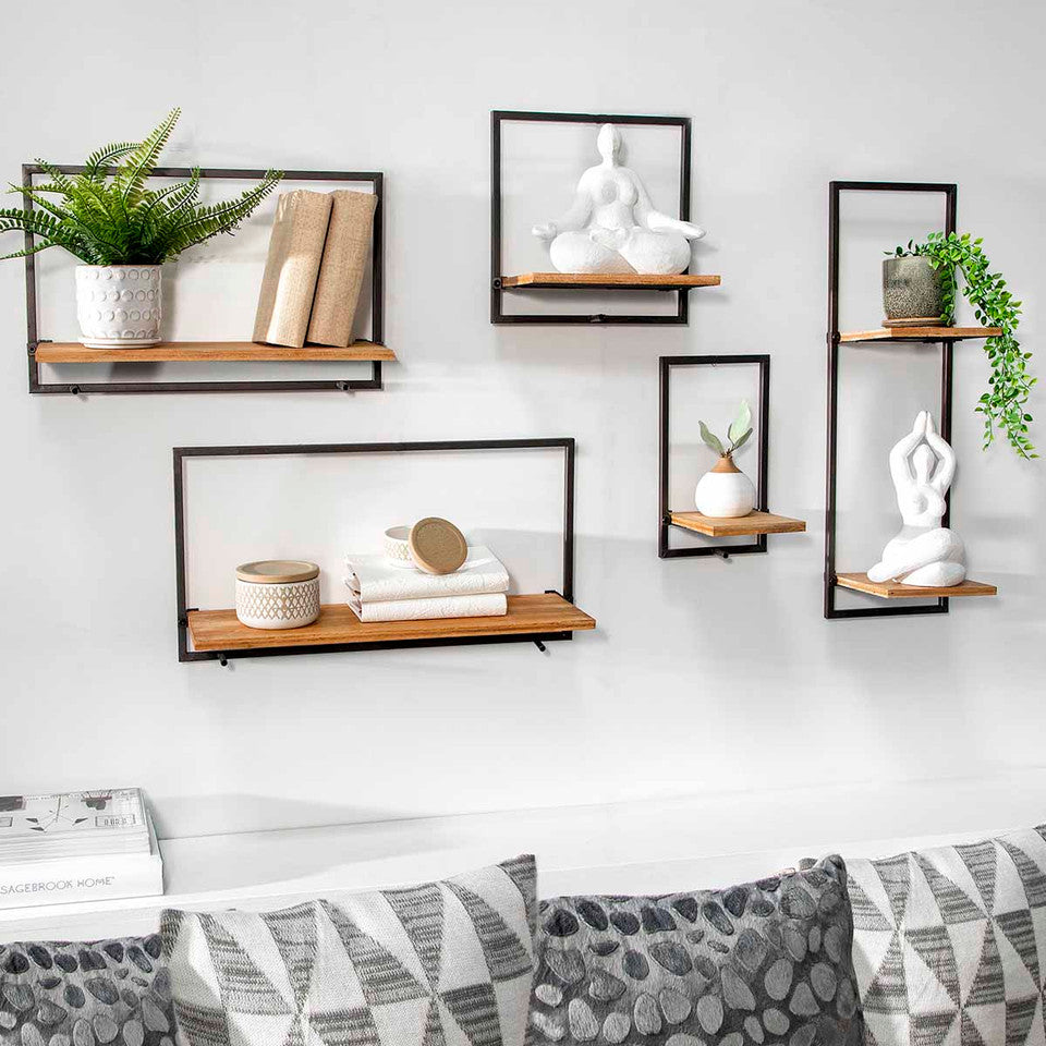 Wood/Metal Wall Shelves S/5