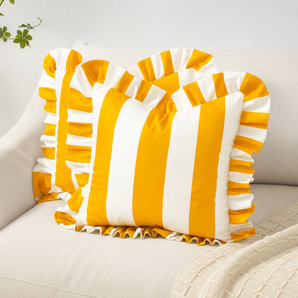 Zena Outdoor Pillows - Golden Yellow/White: 16x16 inch