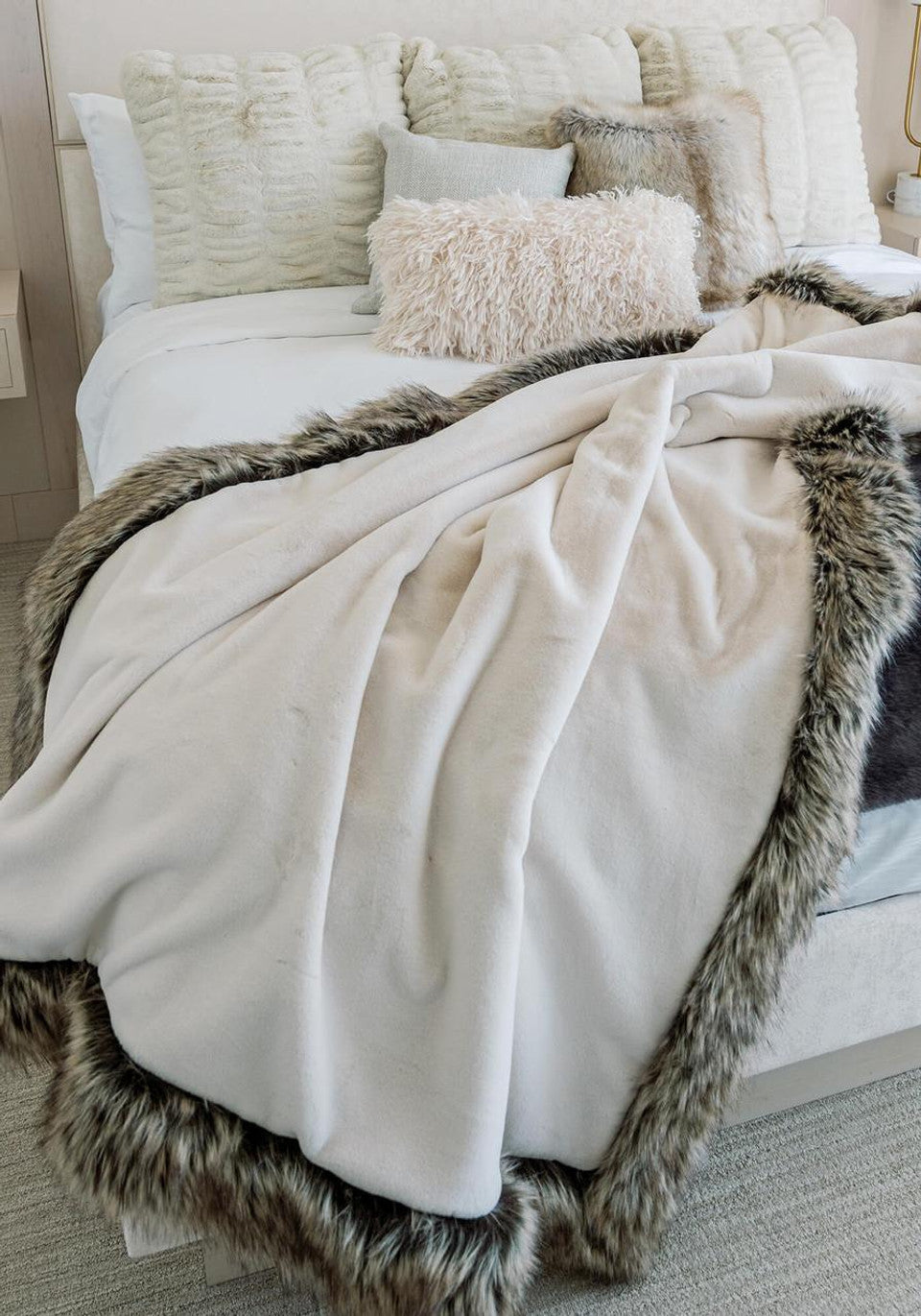 Ivory Faux Sheared Beaver Alpine Weighted Throw