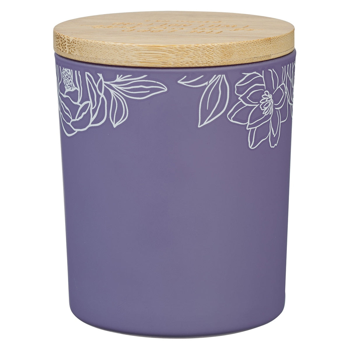 Glass Candle W/Bamboo Lid Purple No Fear Ps. 118:6