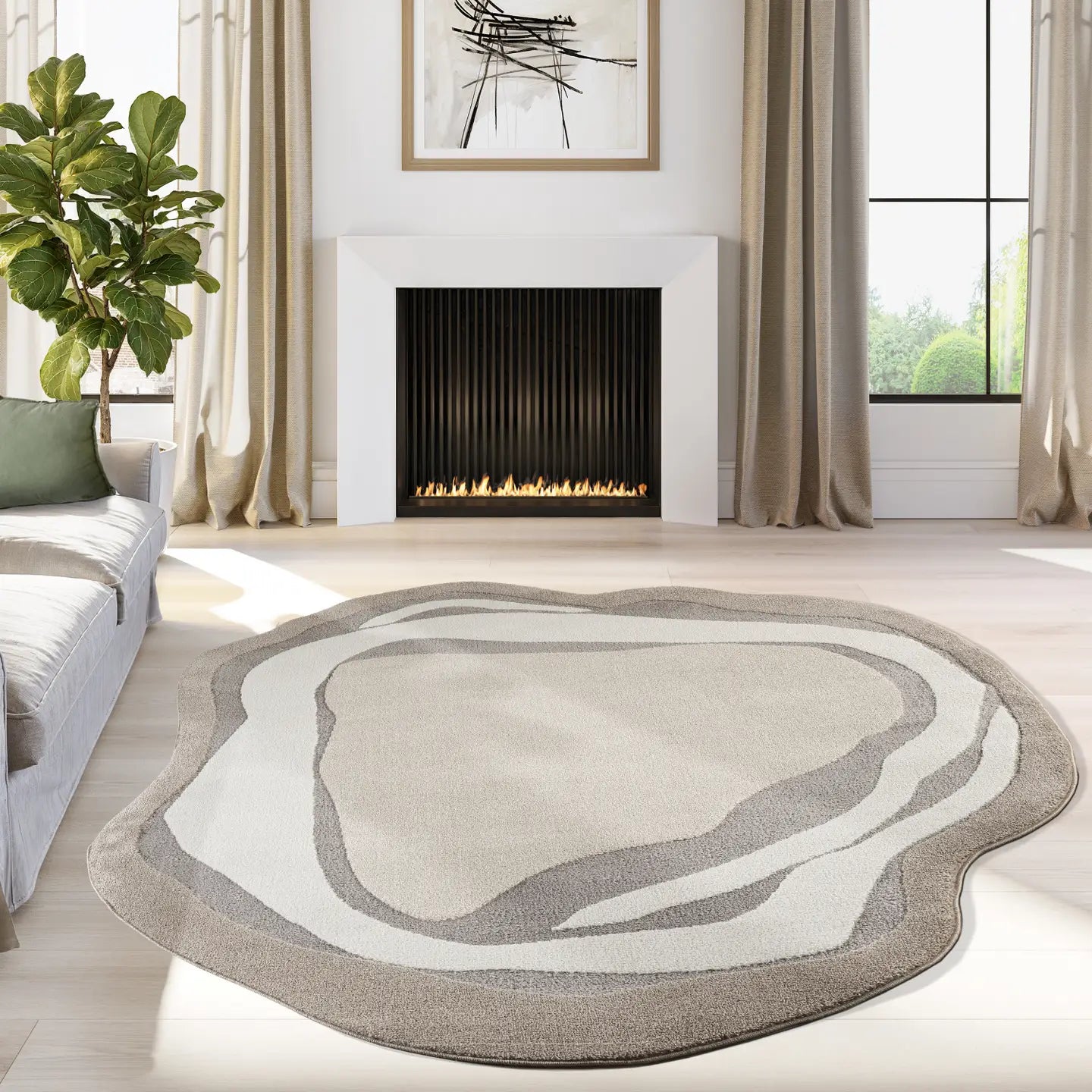 Organic Shape Neutral Area Rug-8'x10"