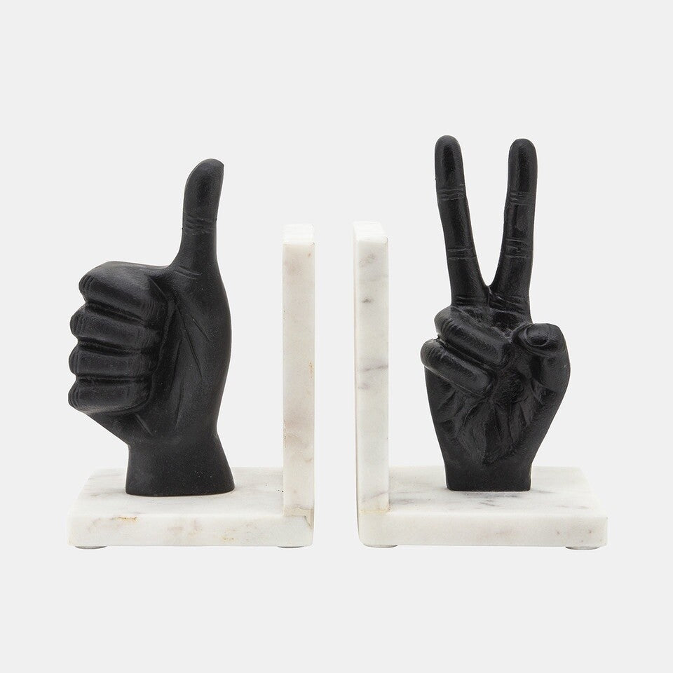 S/2 Hand Sign Bookends, Black OPEN BOX