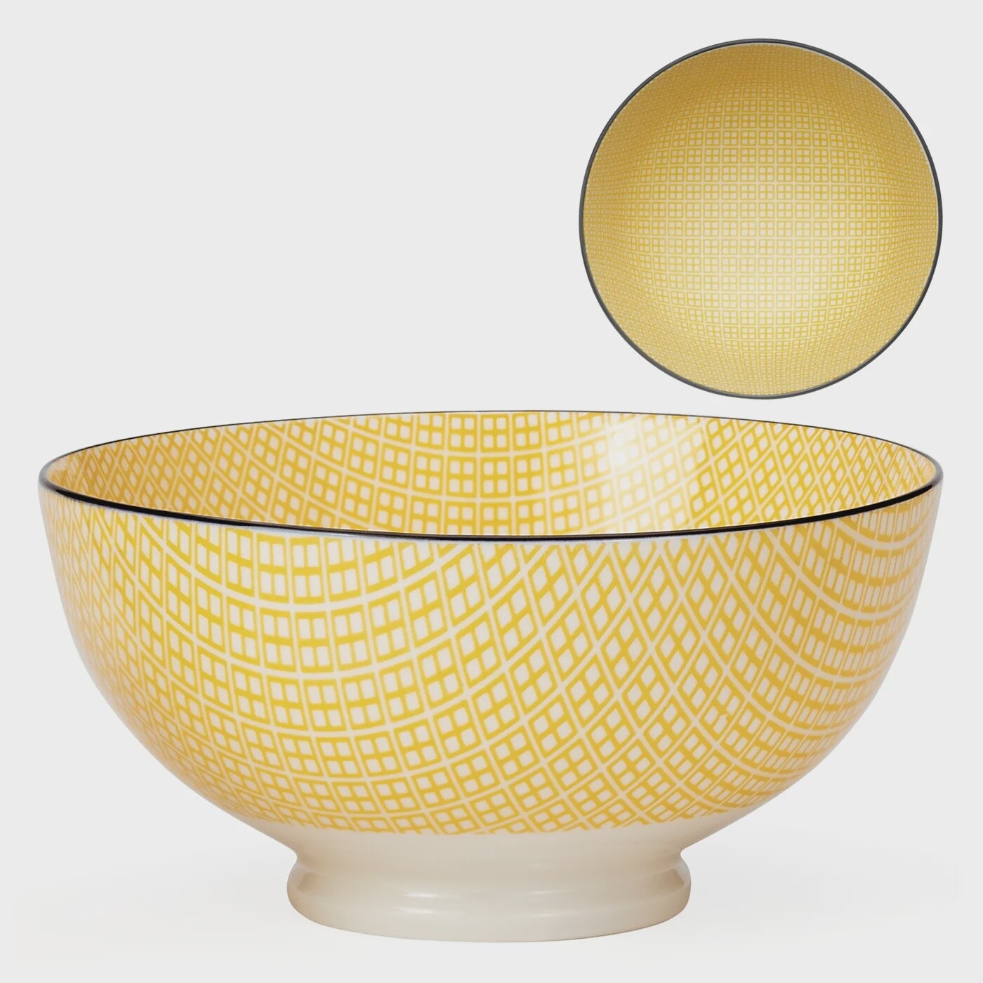 Kiri Porcelain 56 oz 8" Diameter Bowl - Yellow with Black Trim *OPEN BOX