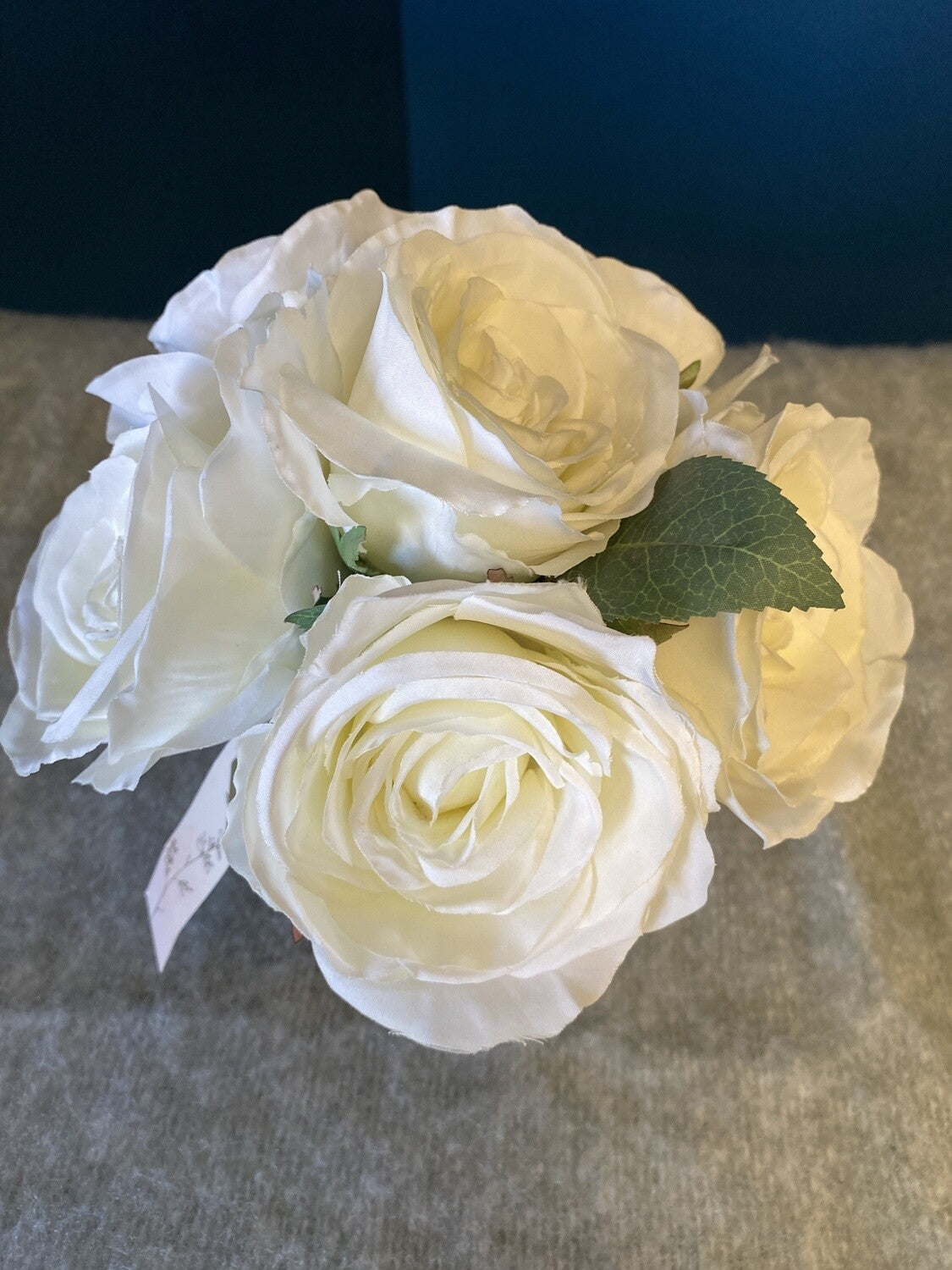 Faux White Roses in Glass Vase- Open Box-