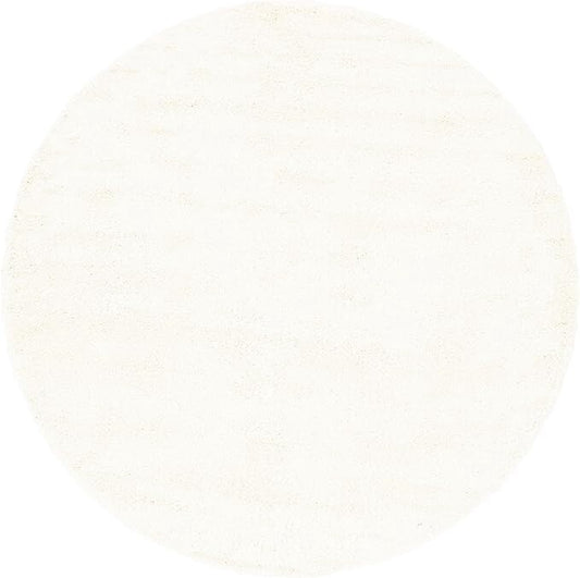 Soft Solid Shag Collection Round Rug – Round White Shag Rug (5x5)-OPEN BOX