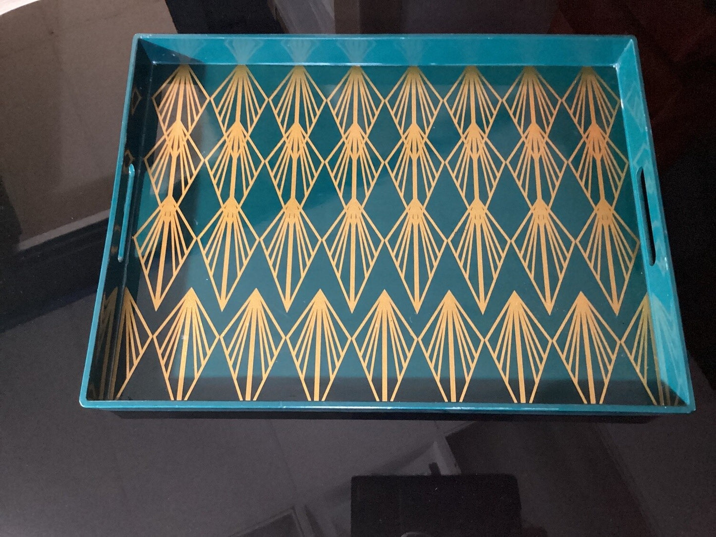 Decorative Contemporary Teal Gold Tray*OPEN BOX at stage