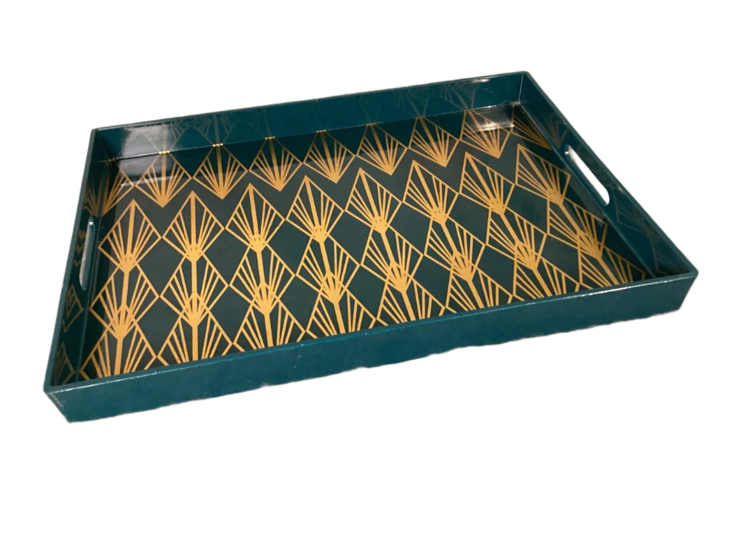 Decorative Contemporary Teal Gold Tray*OPEN BOX at stage