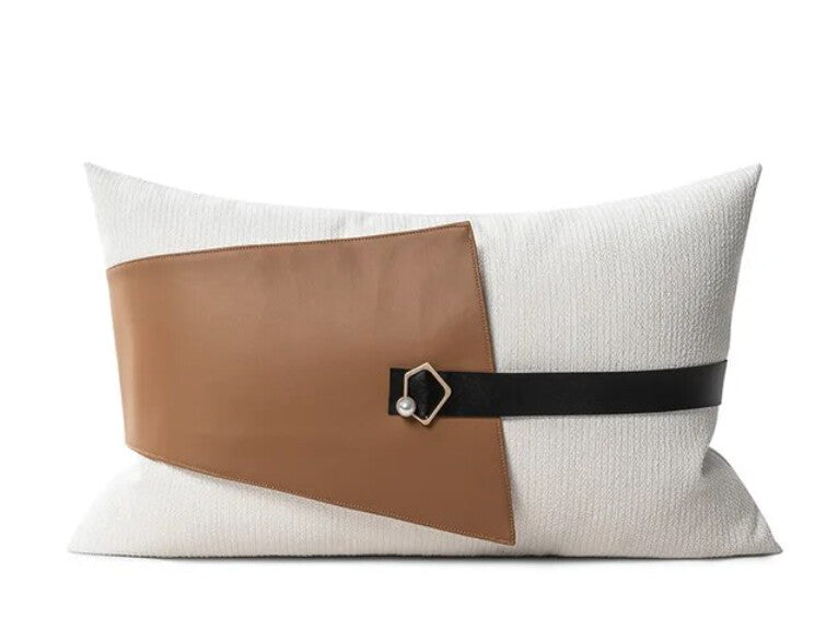 Modern Pillow w/ Faux Leather Accent-OPEN BOX