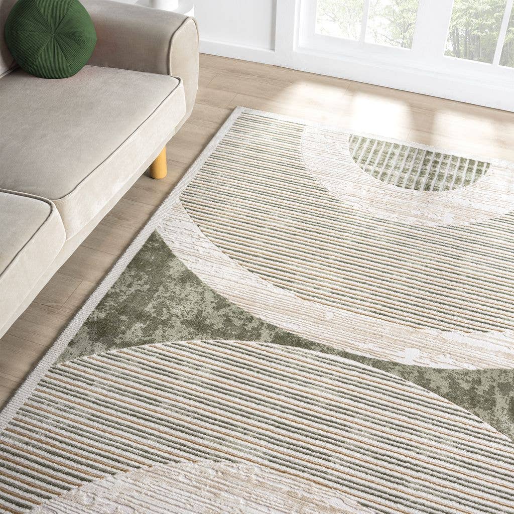 Ivy Mid-Century Green Arch Area Rug- 8'11" x 12'