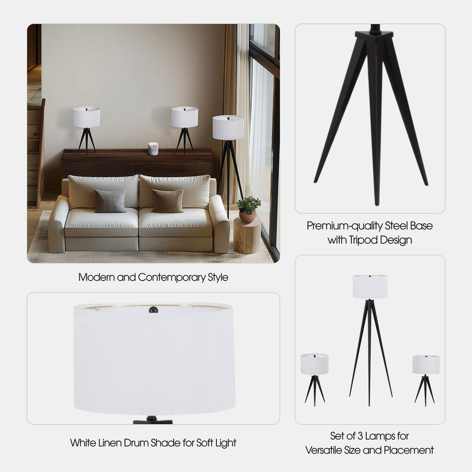 Metal Table & Floor Tripod Lamps S/30-