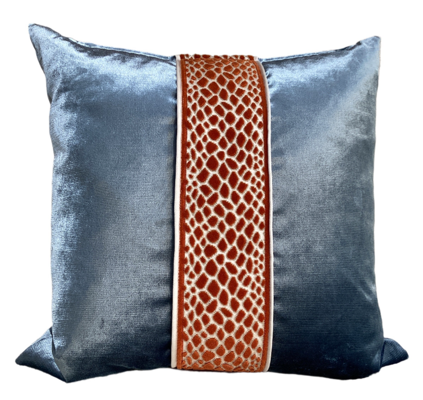 Luxury Blue & Orange Velvet Decorative Pillow