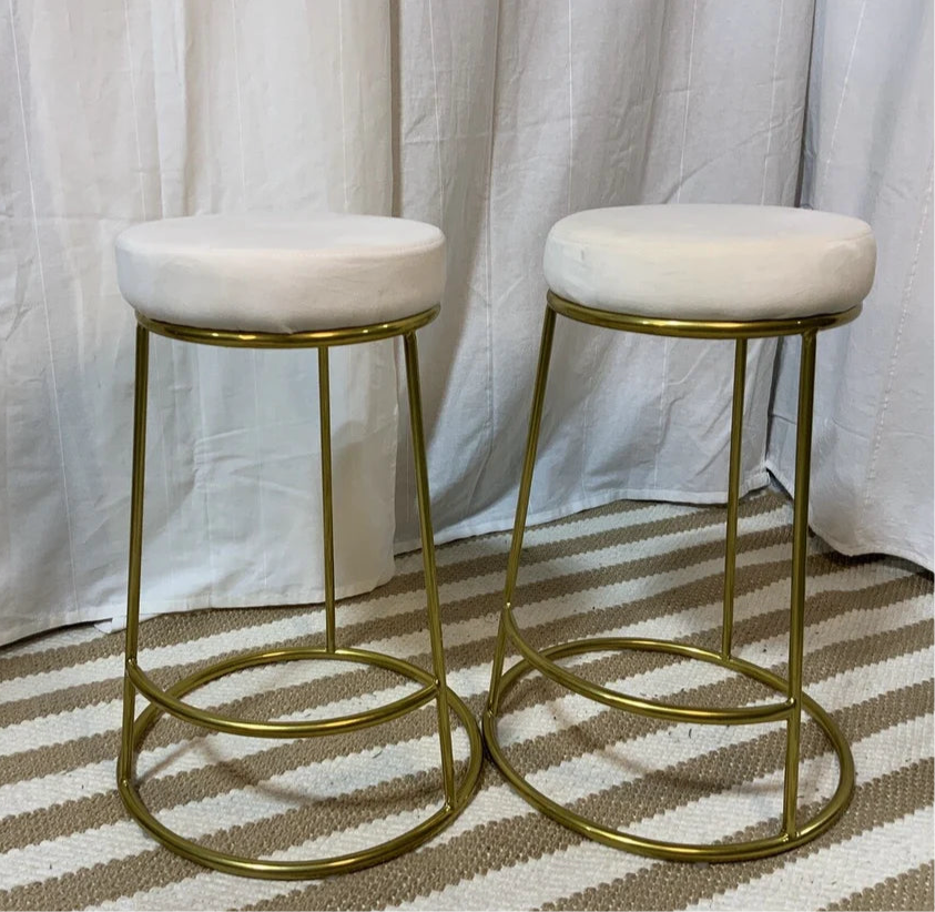 White Velvet Bar Stools, SET OF 2