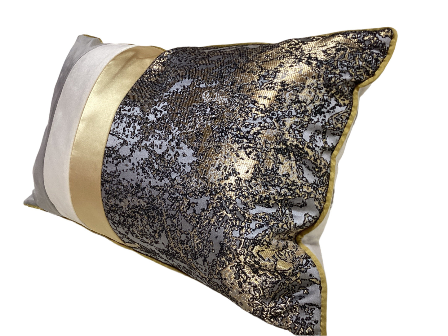 Gold, Silver, and White Lumbar Decorative Pillow