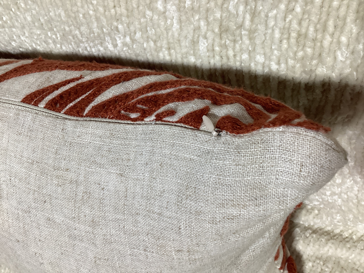 Burnt orange & white floral pillow