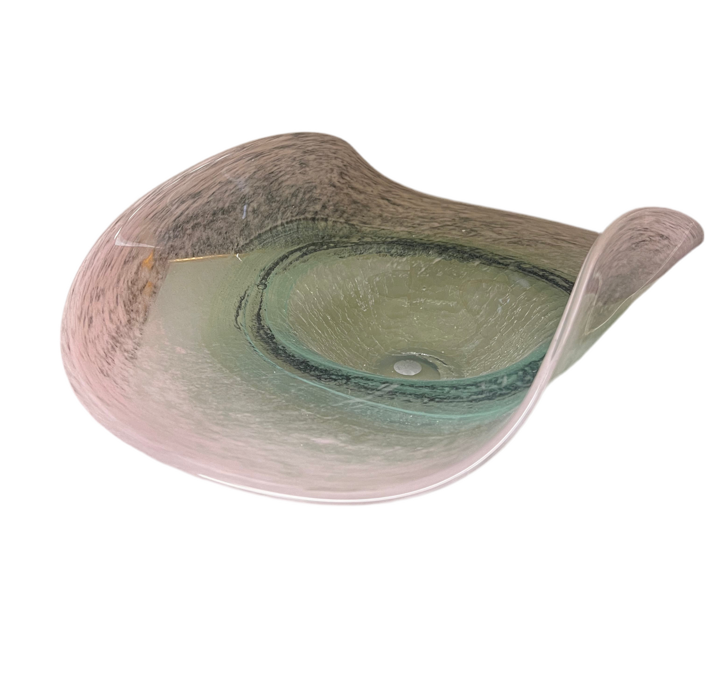 Pink Green Curved Glass Bowl-OPEN BOX