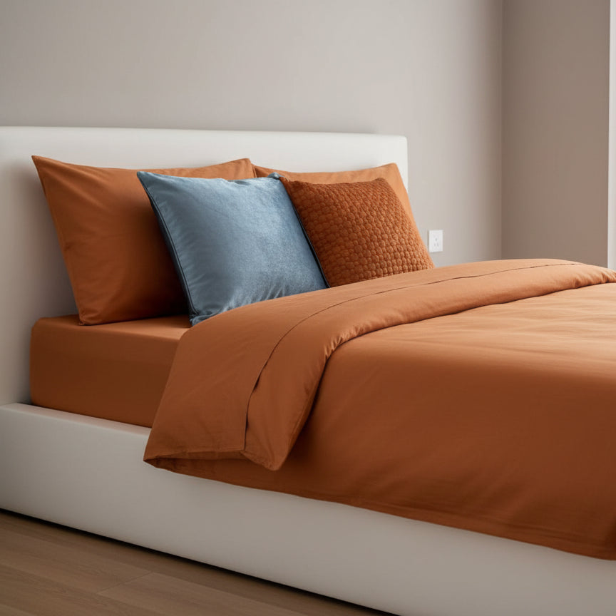 Lux Rich Powder Blue & Rust Orange Pillow (SET OF 2)