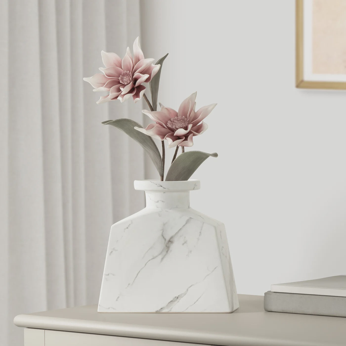 Aris Marble Ceramic 9.25h" Wide Tapered Urn Vase *OPEN BOX