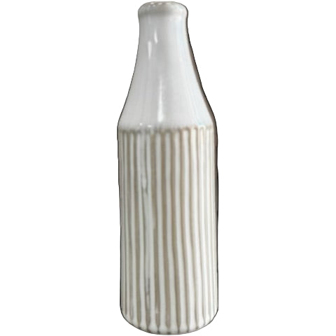 White Ceramic Ribbed Vase- Open Box