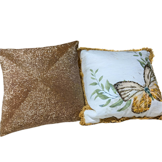 Beaded Mustard Yellow Pillow *OPEN BOX
