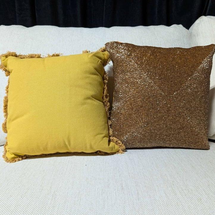 beaded mustard pillow