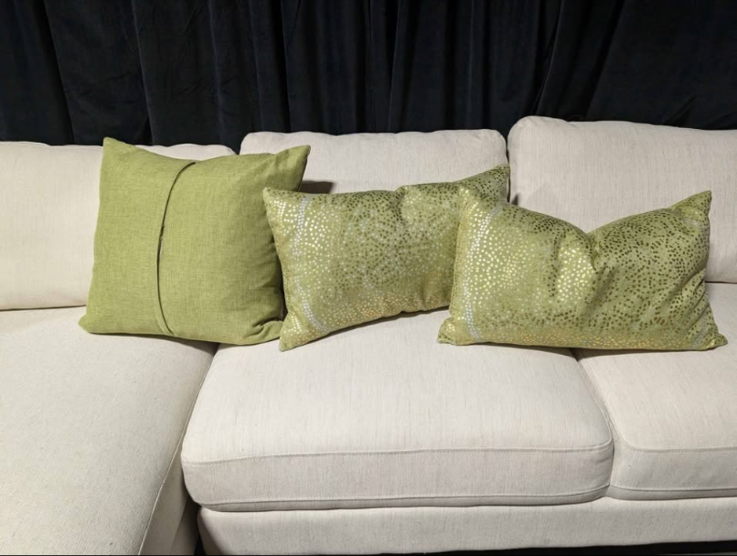 Green pillow gold and silver accents set of 3