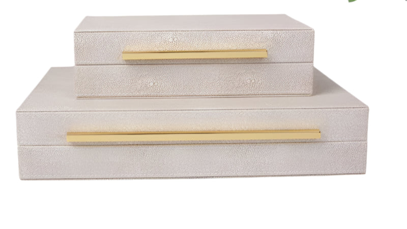 Faux Ivory Shagreen Leather Decorative Boxes-Set of 2