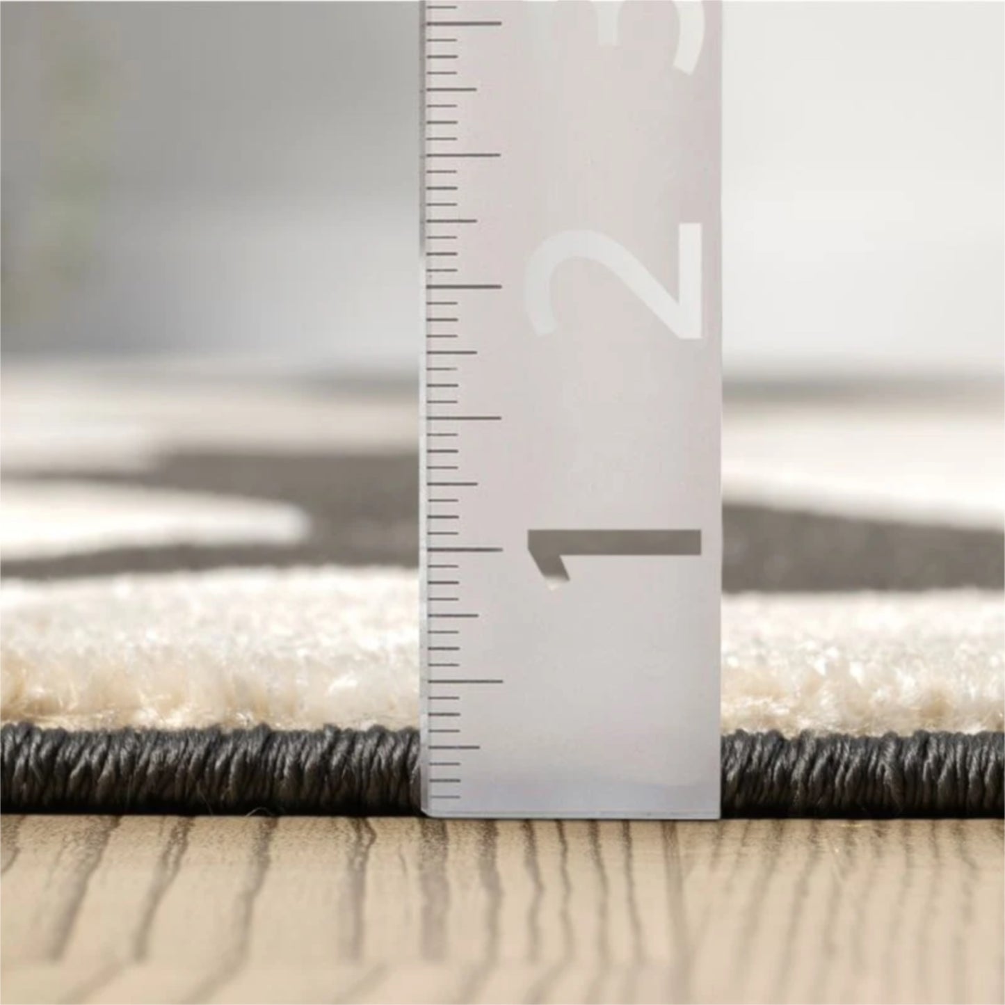 Ruler showing height measurement of rug
