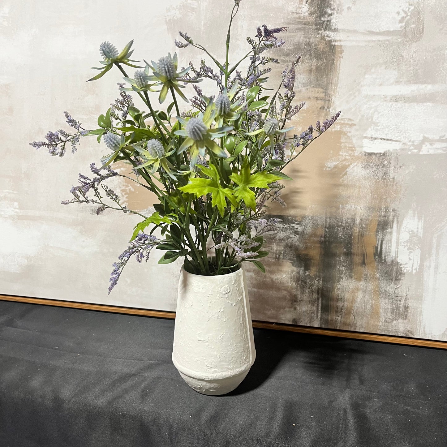 Textured White Vase with Mixed Faux Floral Arrangement-OPEN BOX