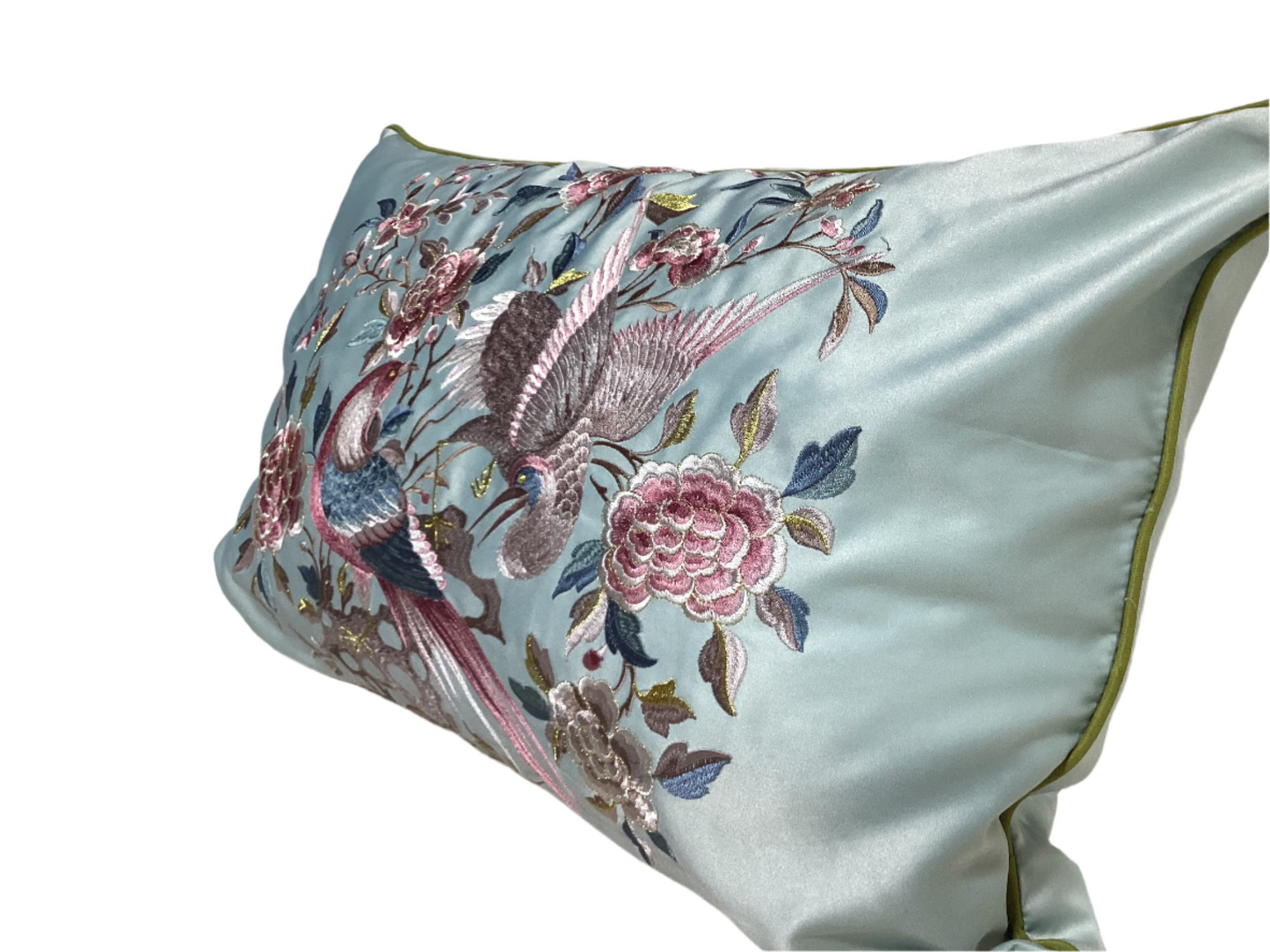 Silk Bluebird Embroidery Bed Pillow -open box-