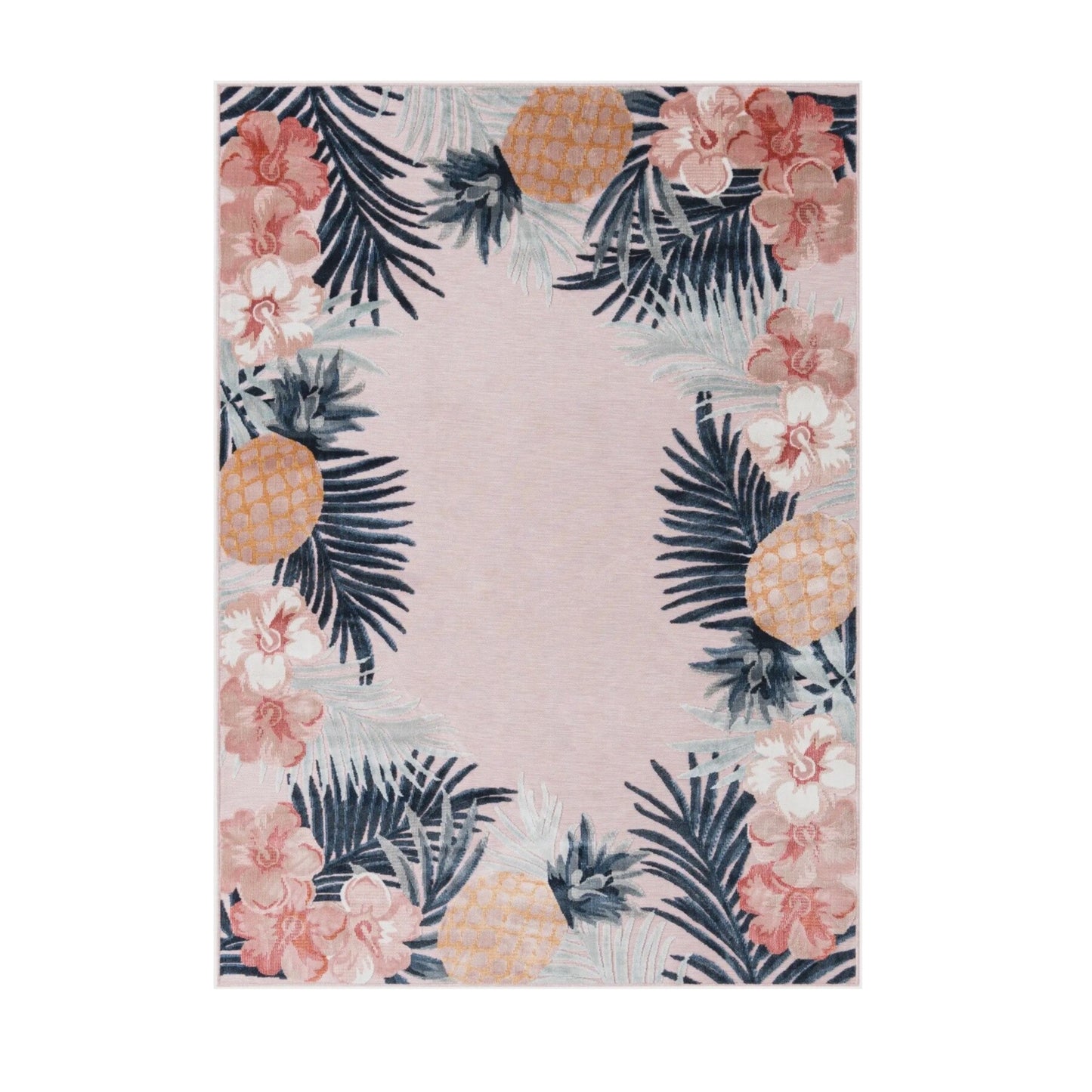 Pink Outdoor Botanical Rectangle Rug (6x9)