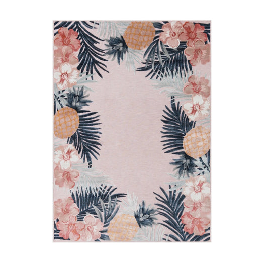 Pink Outdoor Botanical Rectangle Rug (6x9)