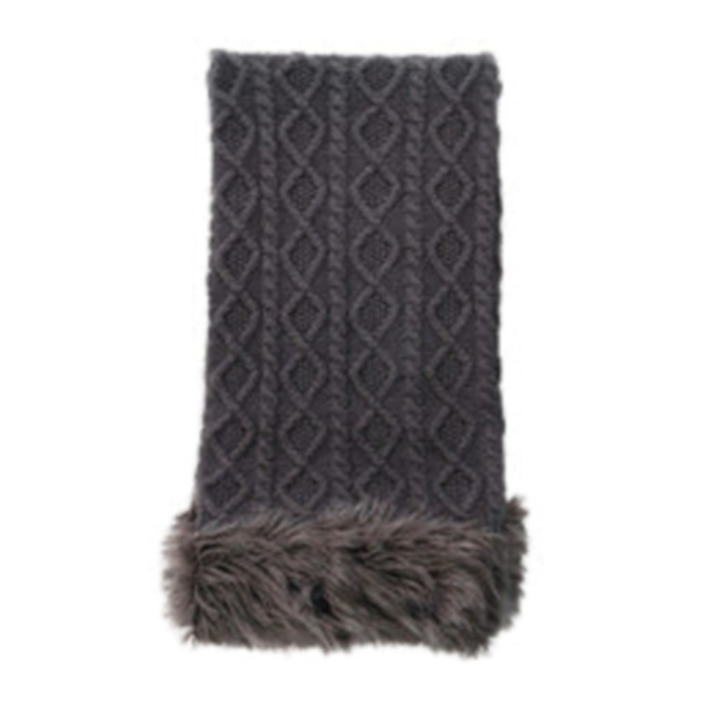 Grey Knit Mongolian Trim Faux Fur Throw