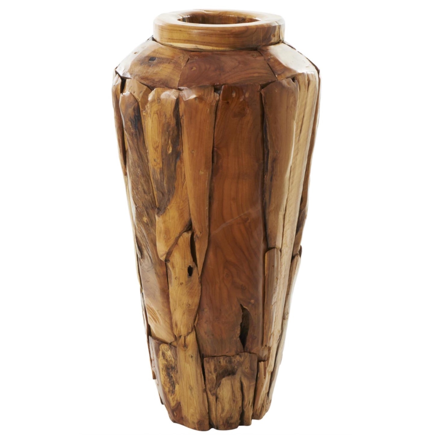 Brown Teak Wood Handmade Tall Floor Vase