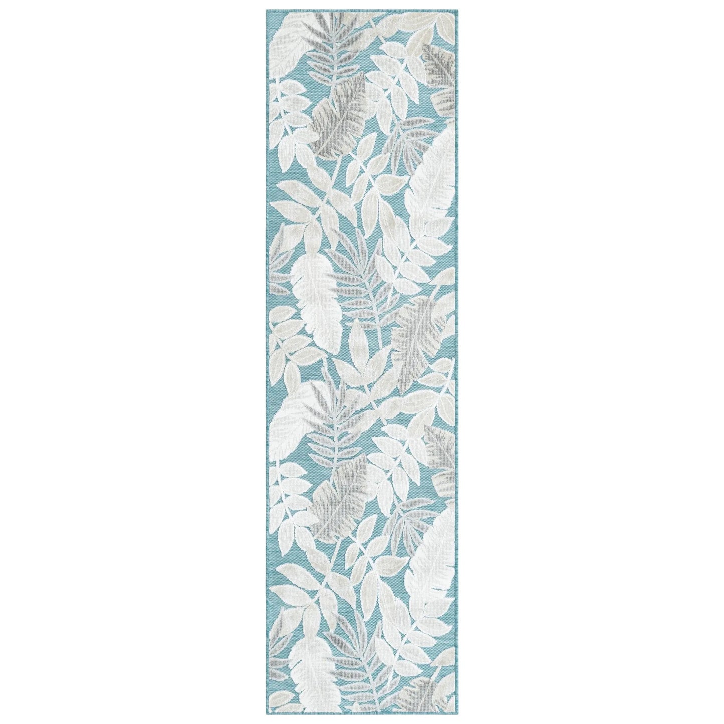 Light Blue 2' 2 x 8' Outdoor Botanical Runner Rug