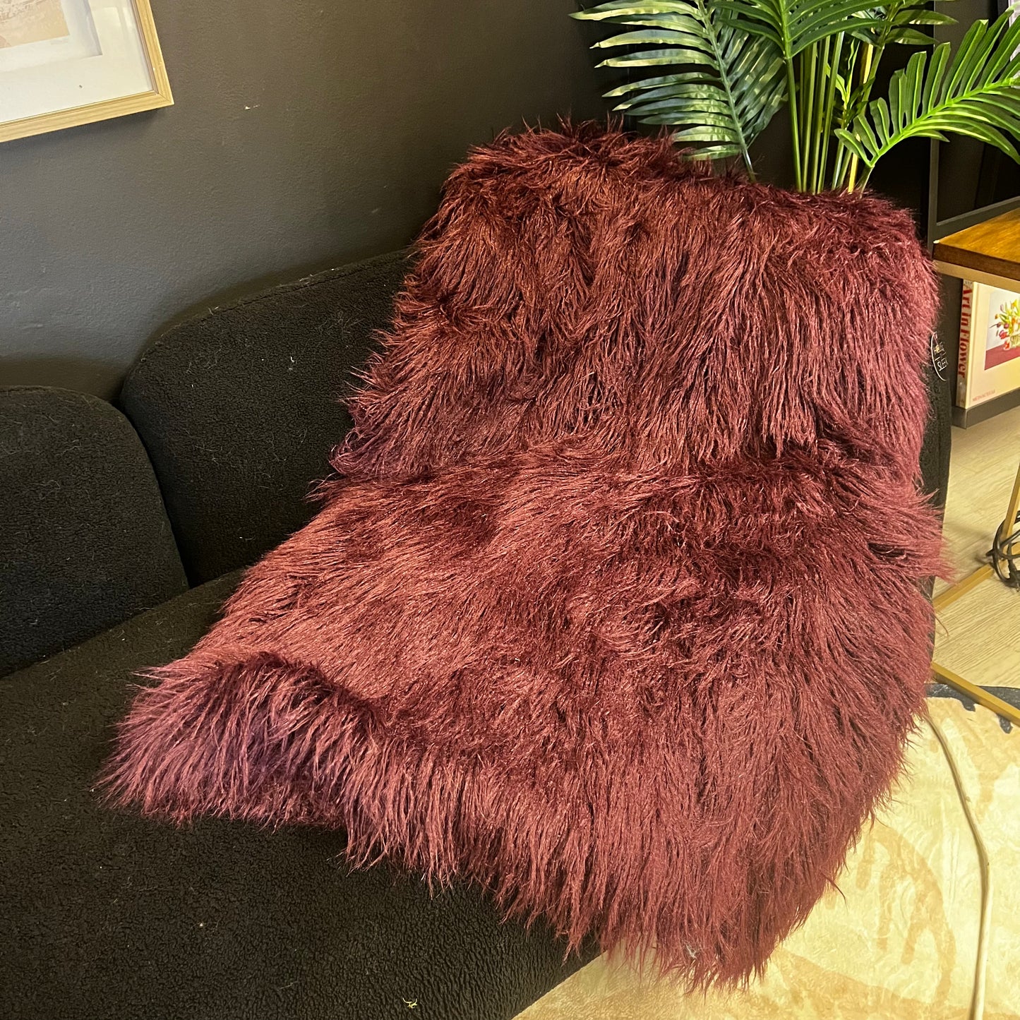 Long-Pile Faux Fur Throw-60" x 72" (Wine/Burgundy)