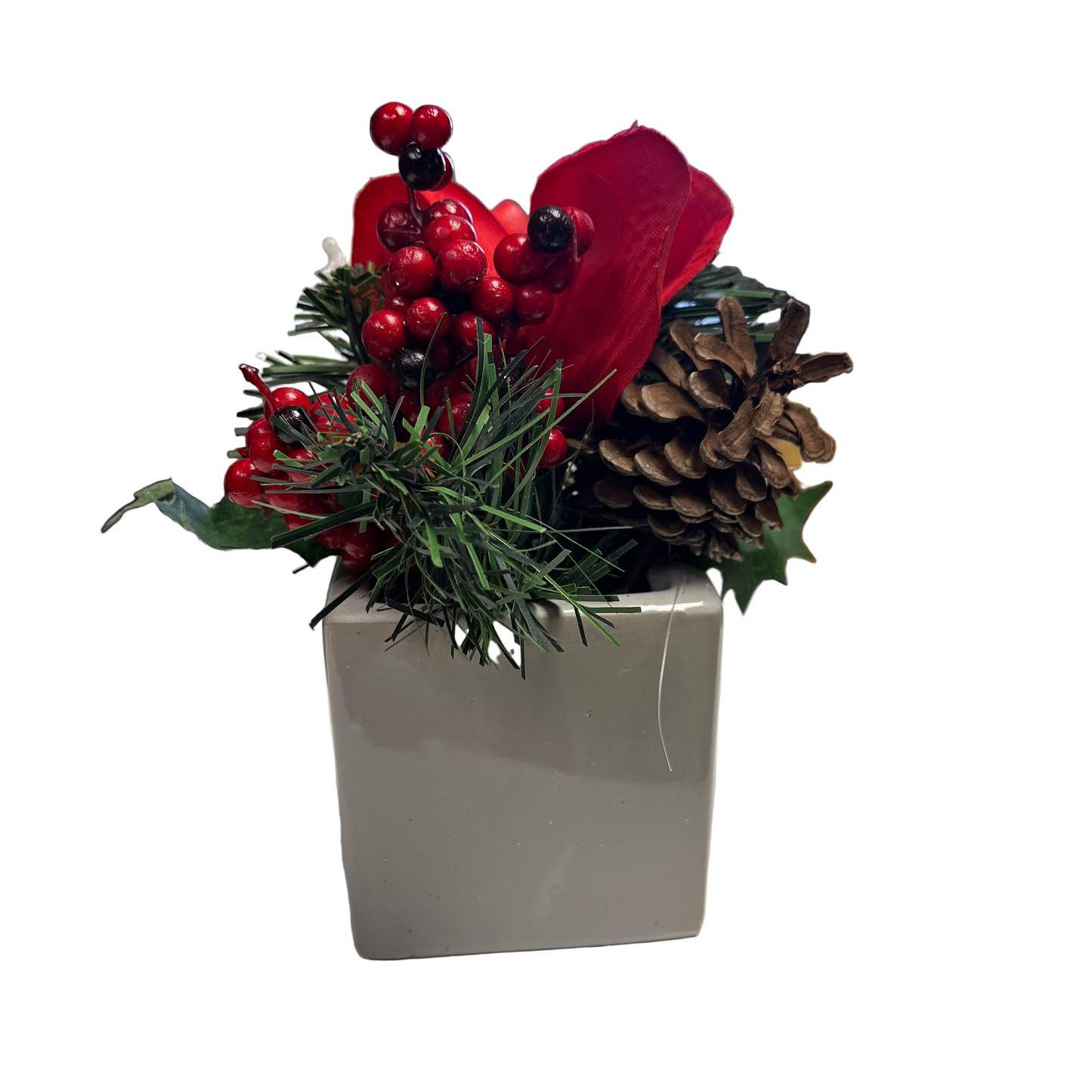 Red Berry and Pinecone Greenery Arrangement