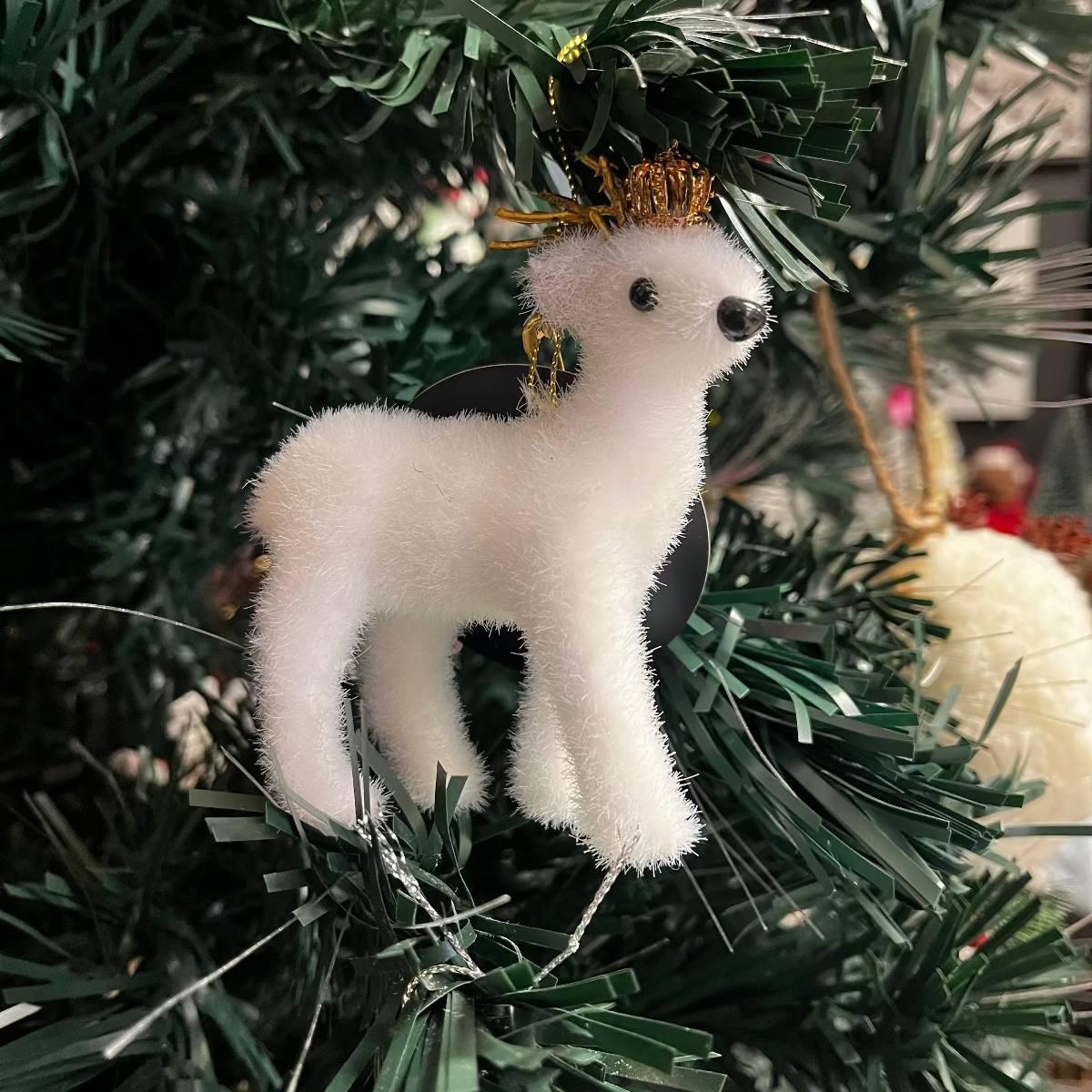 Fuzzy White Reindeer Ornament *OPEN BOX