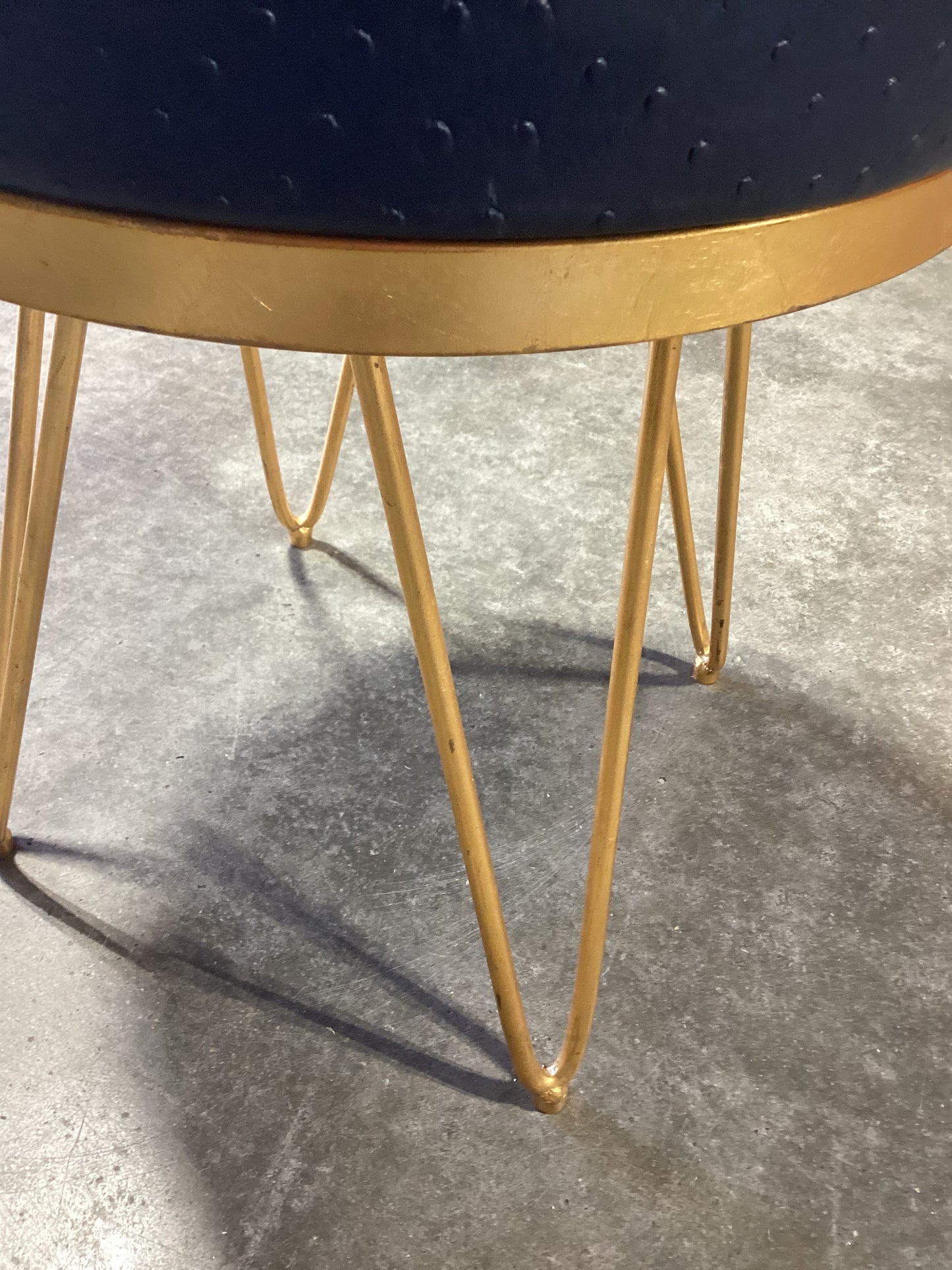 Small Navy Leather Stool- local pick up