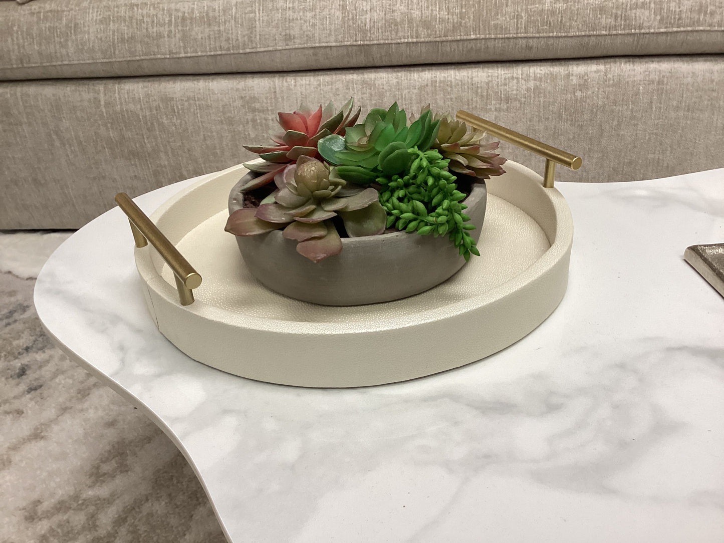 Textured Tray W/Gold Handles