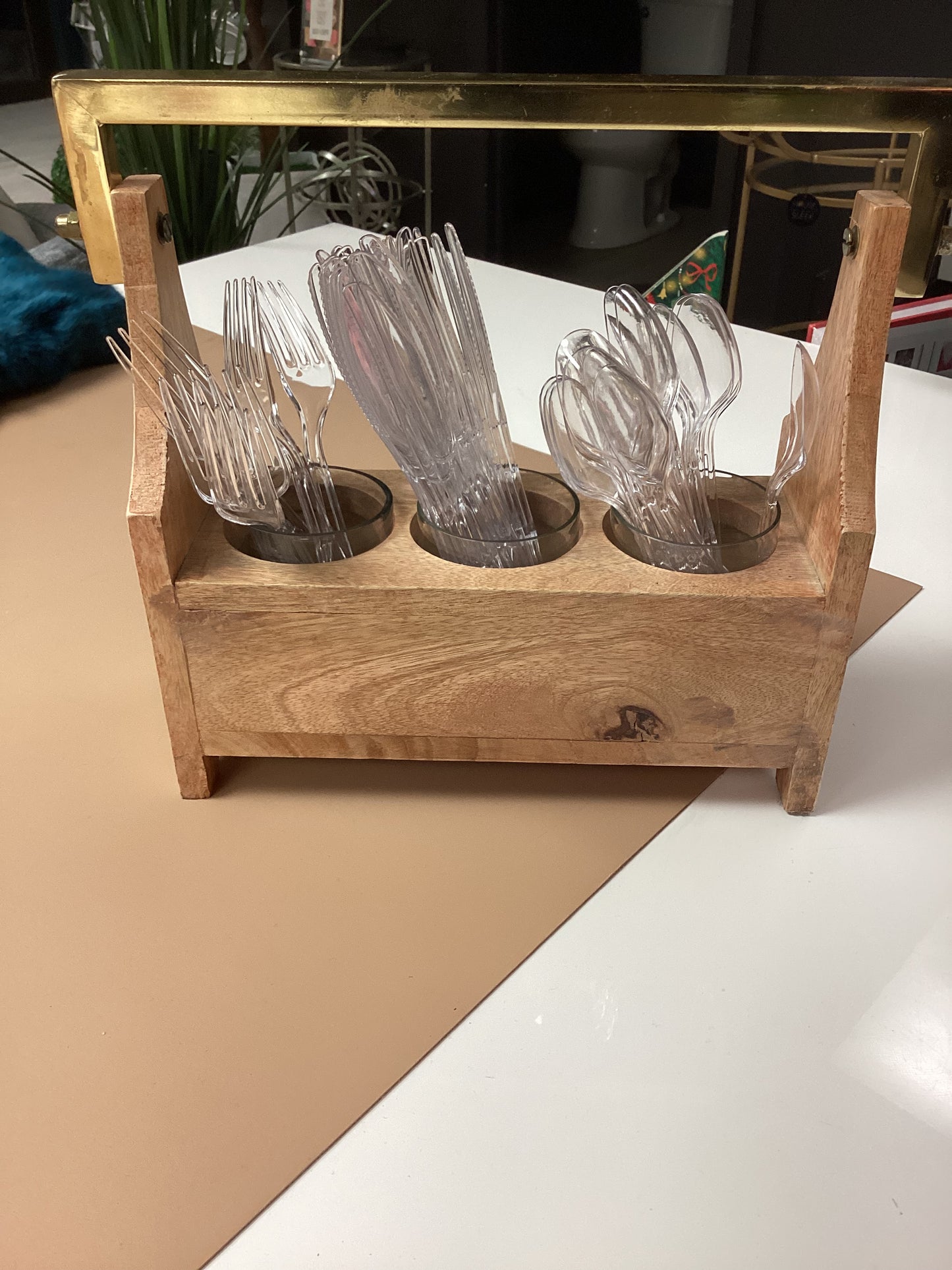 Wood storage holder W/Gold carrying handle-5019