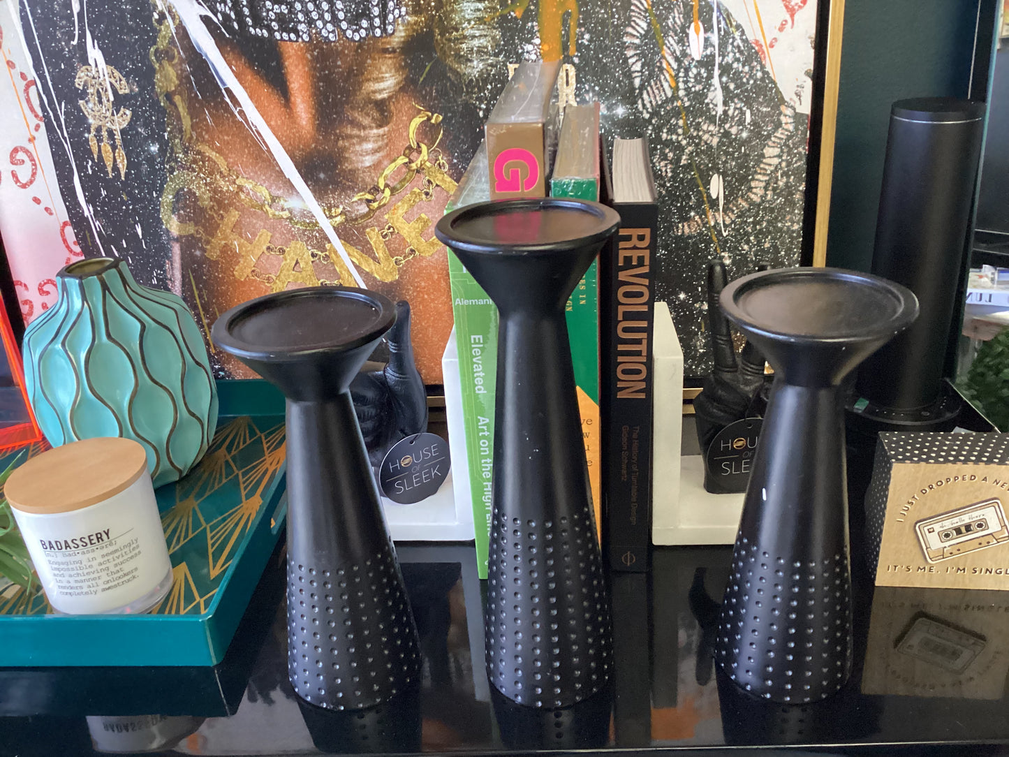 Black candle holders set of 3