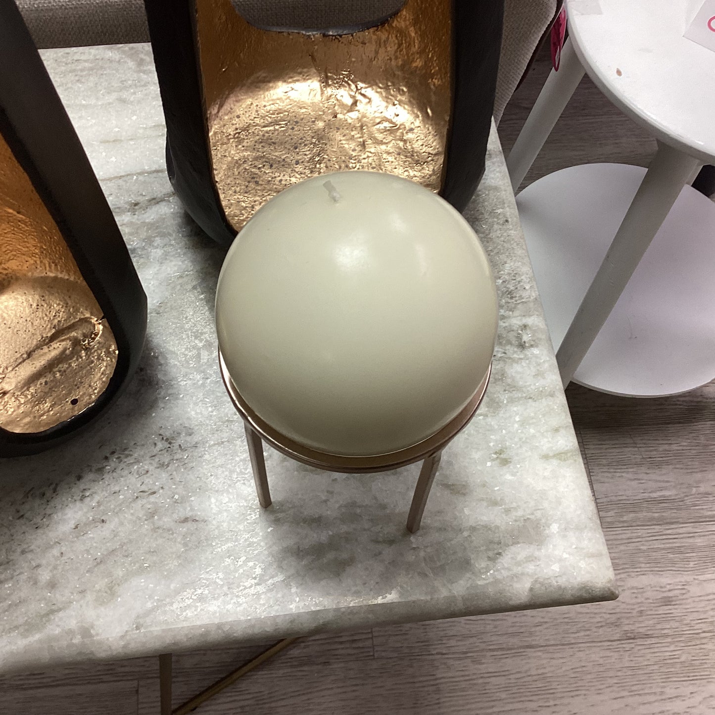 Sphere Candle & Gold Candle Holder-OPEN BOX