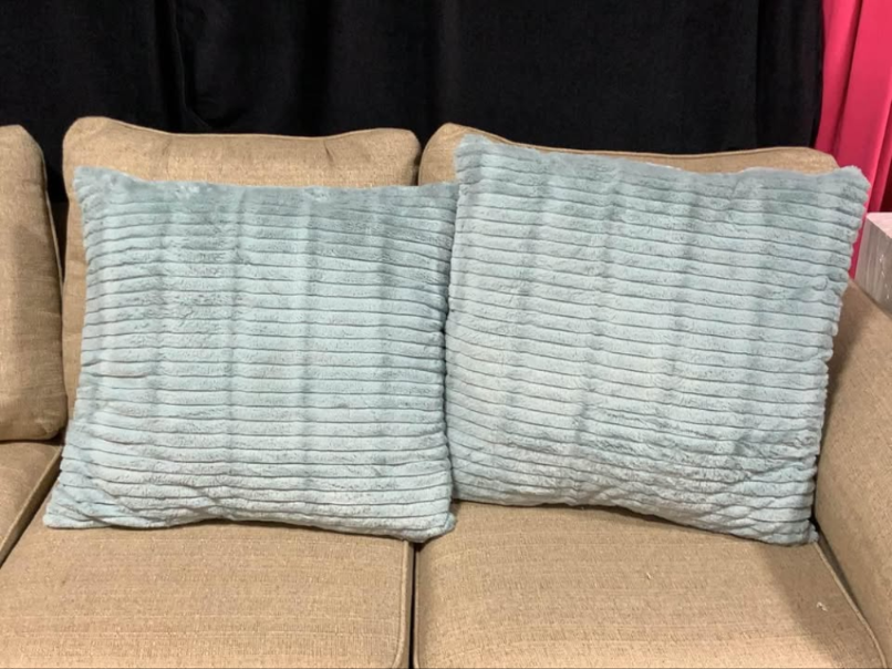 Set of 2 Aqua Faux Fur Pillows