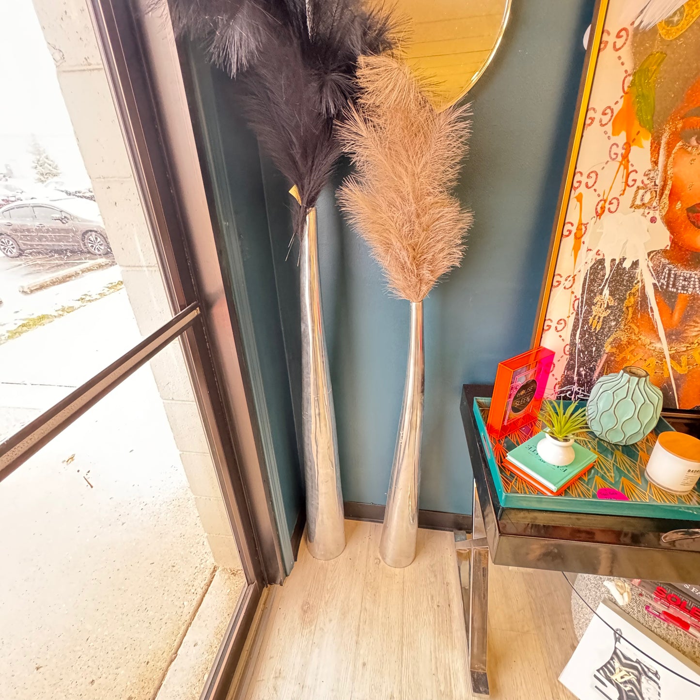 Silver Metal Vases (Set of 2)-Local Pick Up