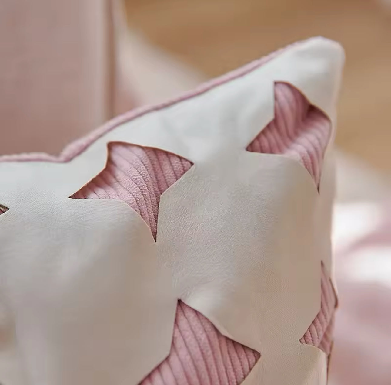 Pink Corduroy Pillows W/ leather detailing - Set of Two *OPEN BOX