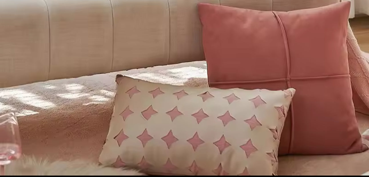 Pink Corduroy Pillows W/ leather detailing - Set of Two *OPEN BOX