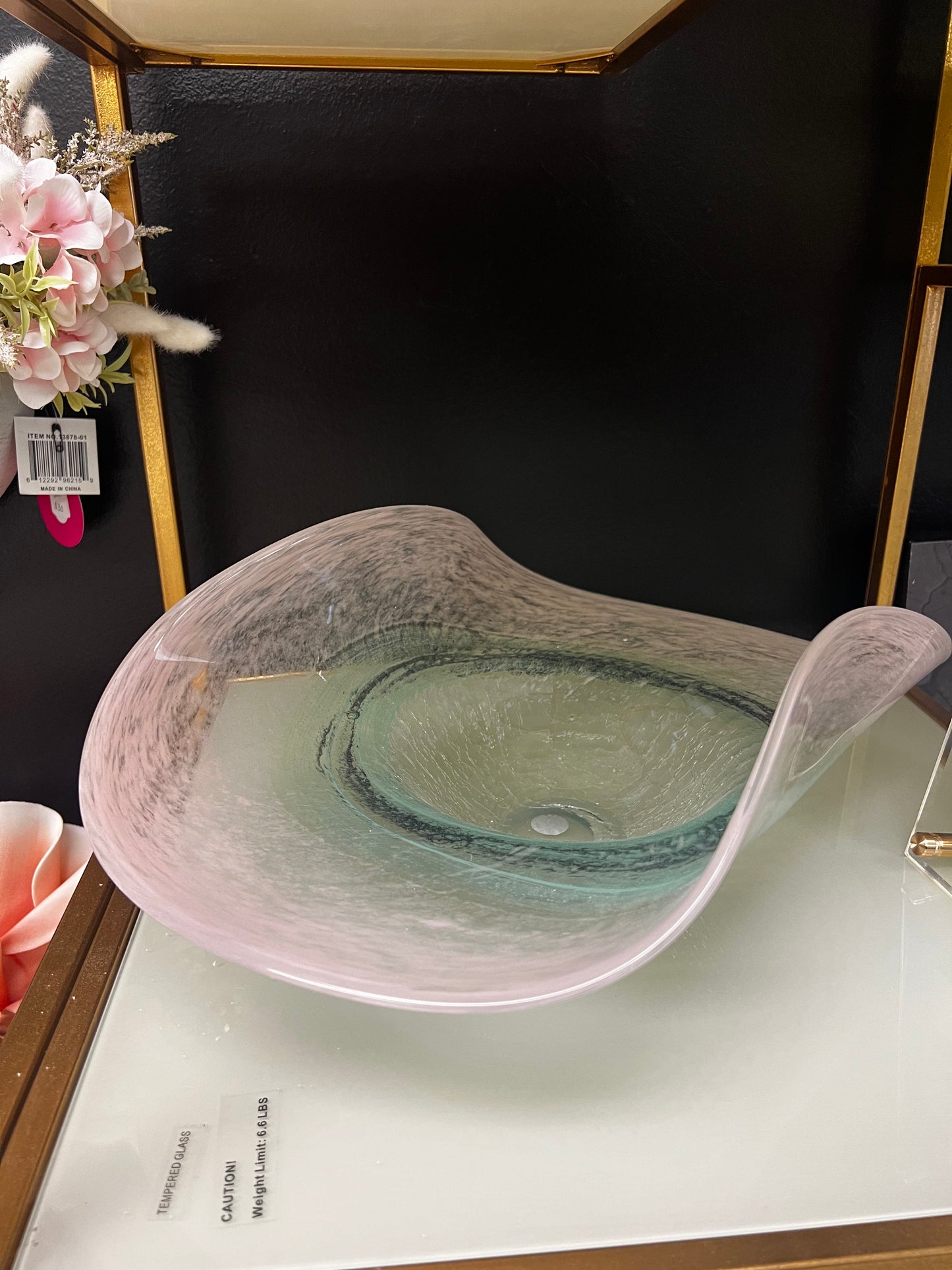 Pink Green Curved Glass Bowl-OPEN BOX