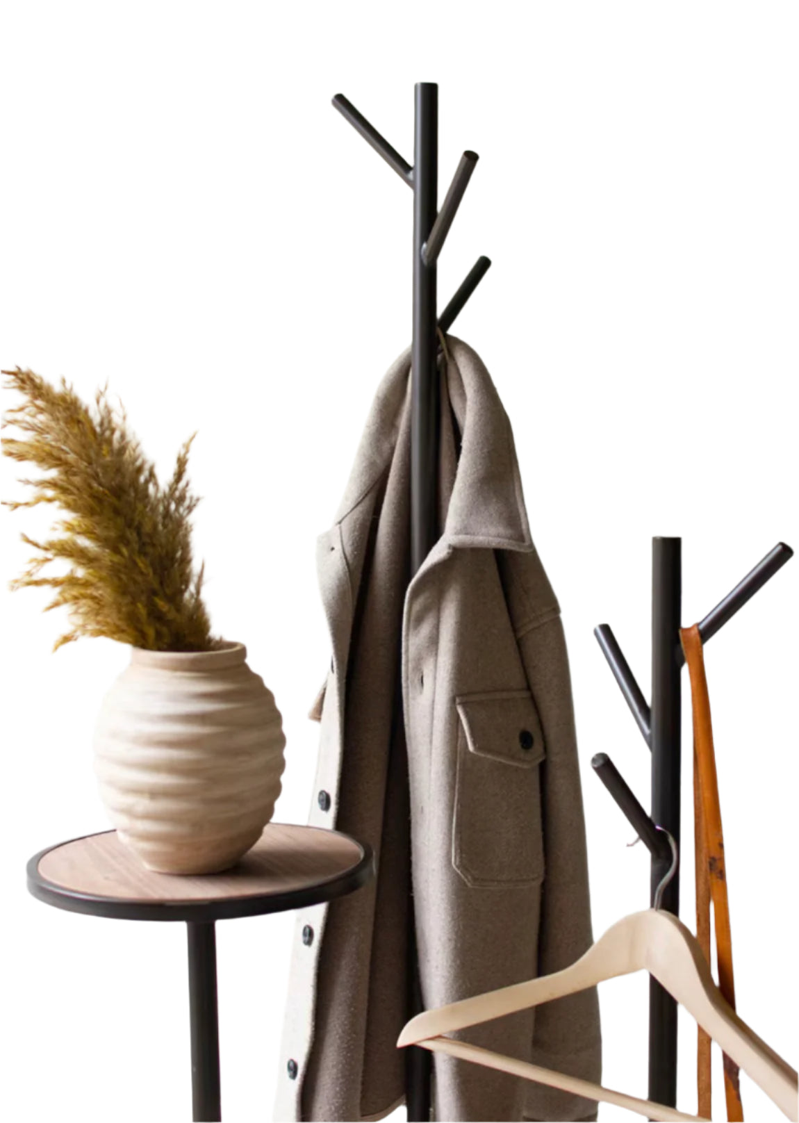 Metal and Wood Coat Rack with Round Shelves
