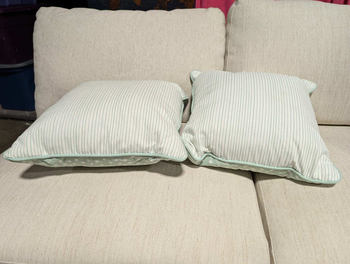 Mint & White Geometric Pillows (Set of 2)-OPEN BOX