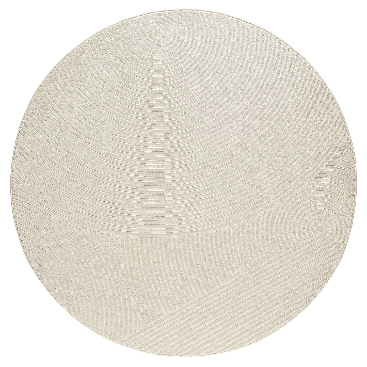 Round beige rug with textured pattern on a white background
